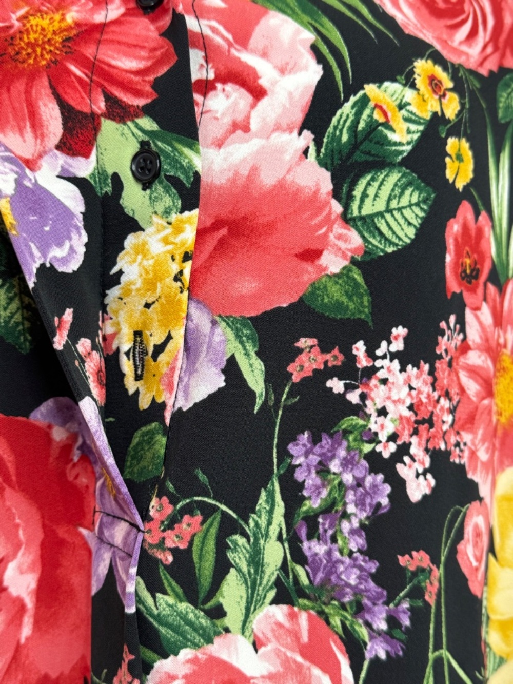 Catherine Malandrino XL Floral Tunic Blouse Black Multicolor Drop Shoulder - Picture 3 of 10